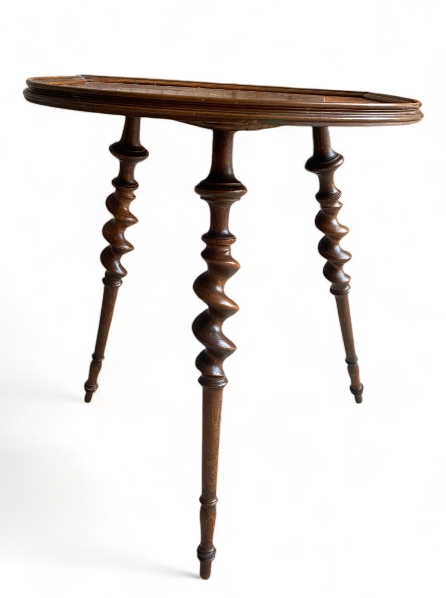 Emile Gallé "l'heureux Temps" Marquetry Pedestal Table, Ca 1902-photo-3