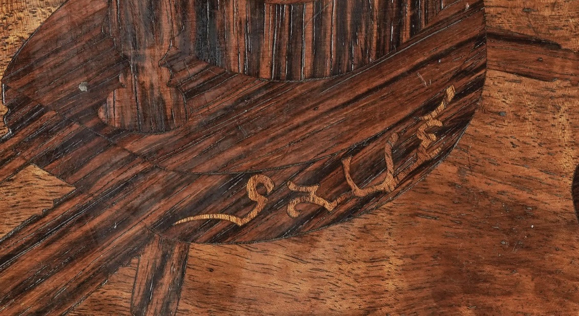 Emile Gallé "l'heureux Temps" Marquetry Pedestal Table, Ca 1902-photo-3