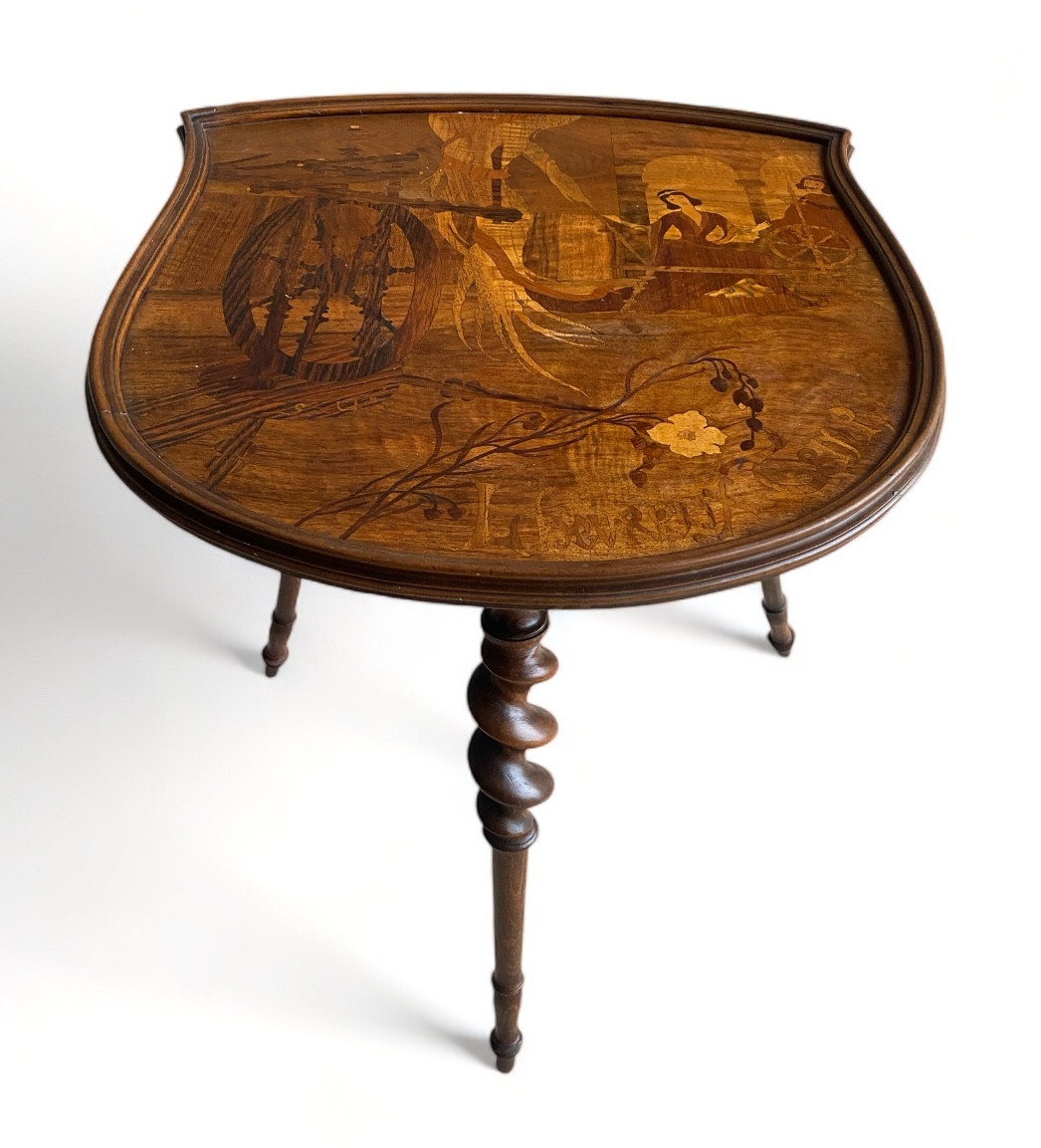 Emile Gallé "l'heureux Temps" Marquetry Pedestal Table, Ca 1902