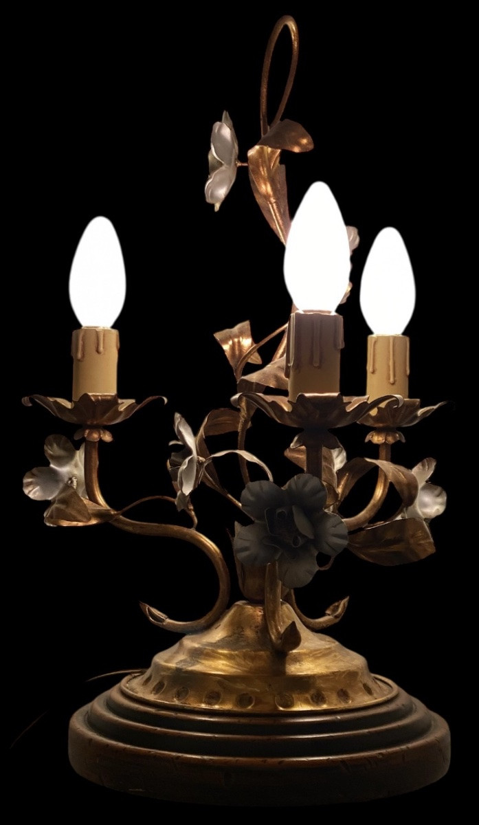 Lampe vintage florentine Rivolta Paralumi Milano, métal doré & argenté, Italie XXe s-photo-4