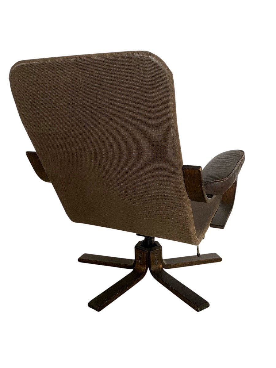 Fauteuil scandinave vintage – bois courbé & cuir-photo-3