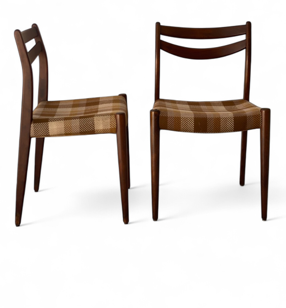 Set Of 2 Vintage Scandinavian Teak Chairs - Original Tartan Fabric-photo-2