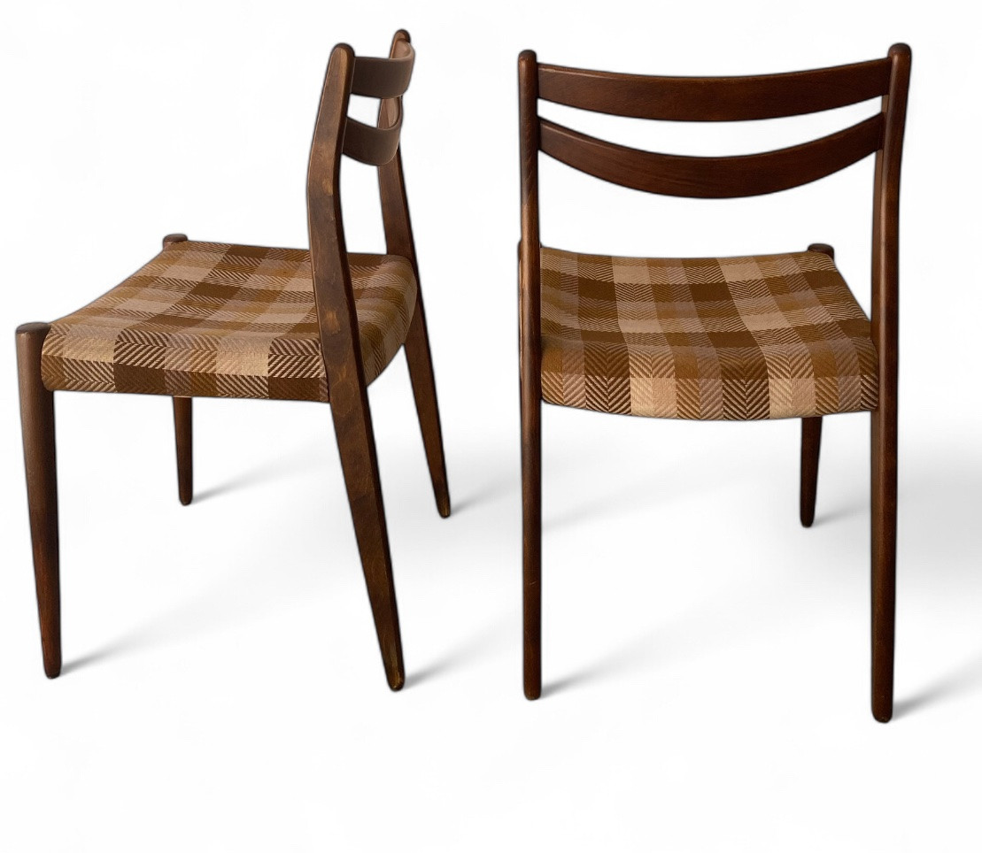 Set Of 2 Vintage Scandinavian Teak Chairs - Original Tartan Fabric-photo-3