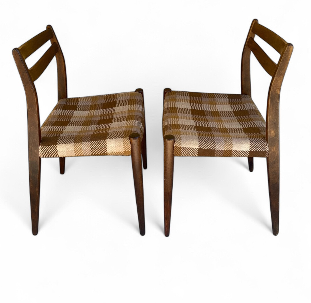 Set Of 2 Vintage Scandinavian Teak Chairs - Original Tartan Fabric-photo-4