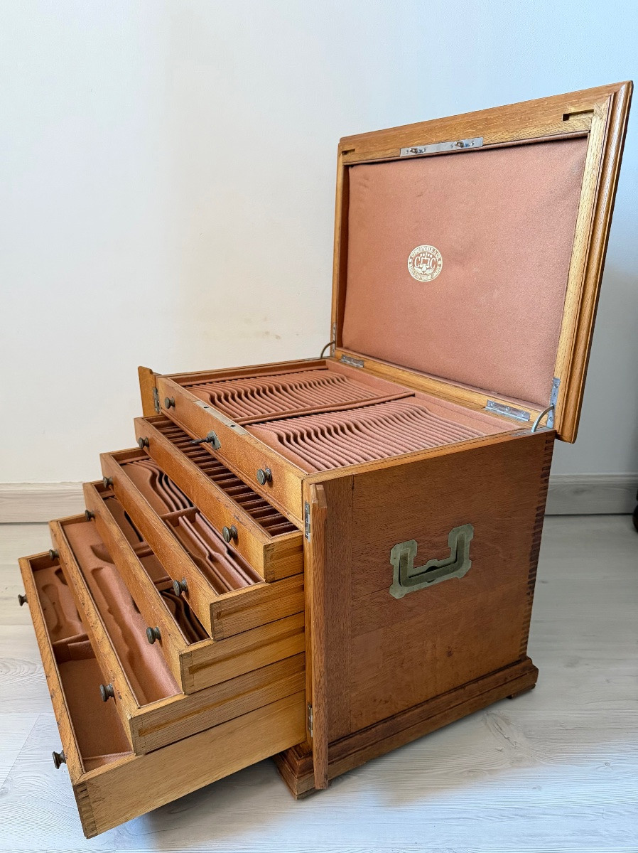 Coffret Ménagère Christofle Solid Wood 6 Drawers Velvet 54x37x41 Cm Empty-photo-4