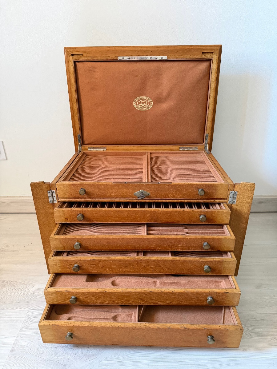Coffret Ménagère Christofle Solid Wood 6 Drawers Velvet 54x37x41 Cm Empty