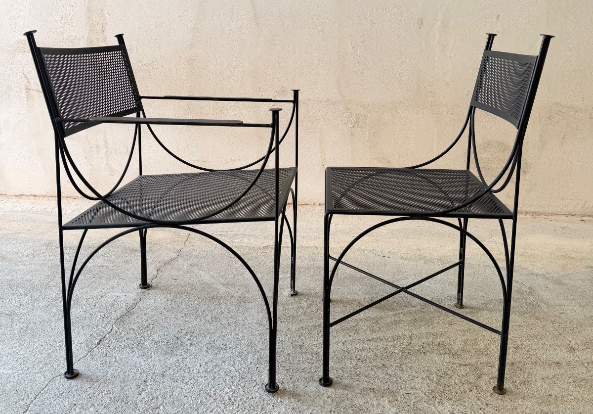 René-Jean Caillette "TOUR EIFFEL" ensemble table / chaises de jardin, acier et tôle perforée-photo-3