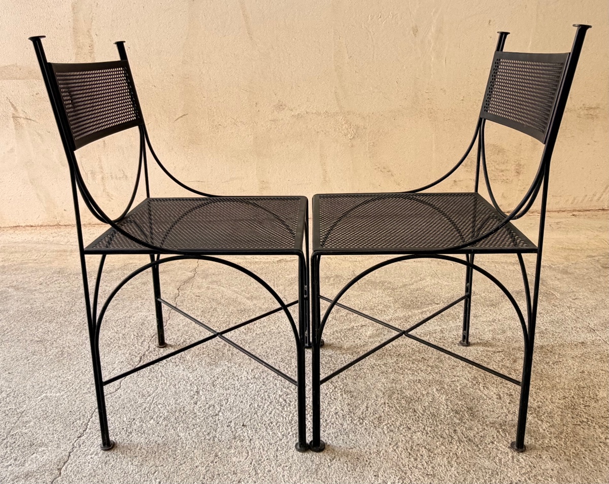 René-Jean Caillette "TOUR EIFFEL" ensemble table / chaises de jardin, acier et tôle perforée-photo-1
