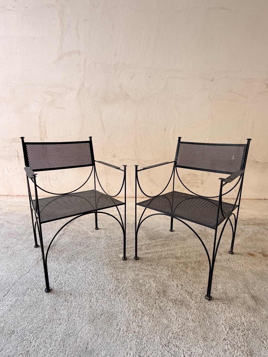 René-Jean Caillette "TOUR EIFFEL" ensemble table / chaises de jardin, acier et tôle perforée-photo-5