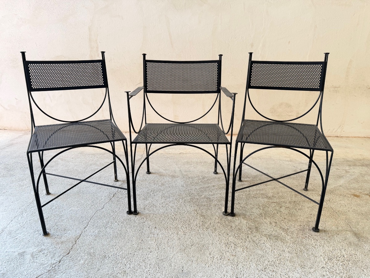 René-Jean Caillette "TOUR EIFFEL" ensemble table / chaises de jardin, acier et tôle perforée-photo-6