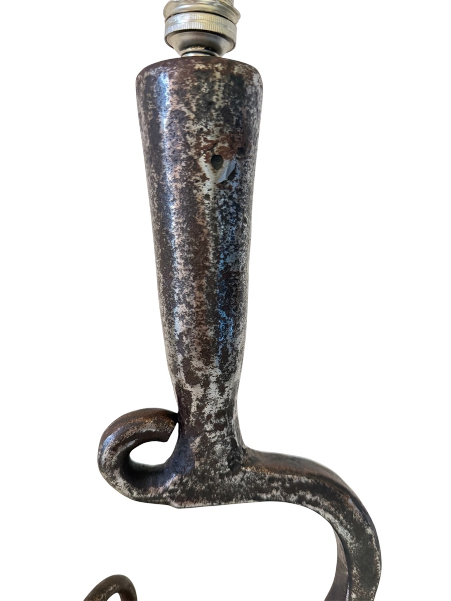Brutalist Wrought-iron Table Lamp, France, 1960s–70s-photo-3