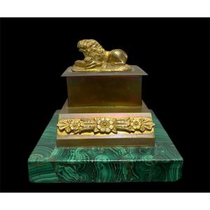 encrier russe en bronze doré sur base de malachite – XIXe siècle