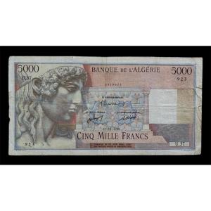 Billet ALGÉRIE FRANÇAISE – 5 000 Francs – 27 Décembre 1946 – Banque de l’Algérie – Apollon / Ar