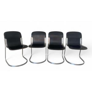 Ensemble de 4 Chaises Vintage Design par Willy Rizzo pour Cidue – Années 70