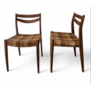 Set Of 2 Vintage Scandinavian Teak Chairs - Original Tartan Fabric