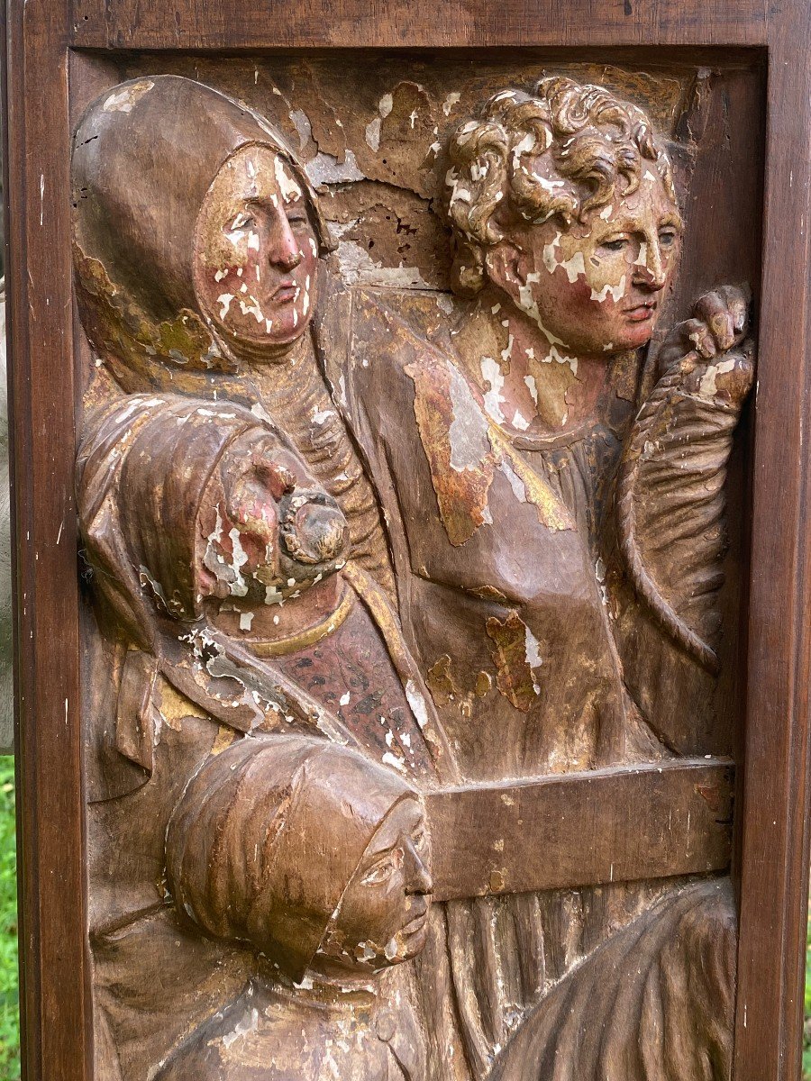 Panneau De Retable , Sculpture En Bois . XVI ème Siècle -photo-2