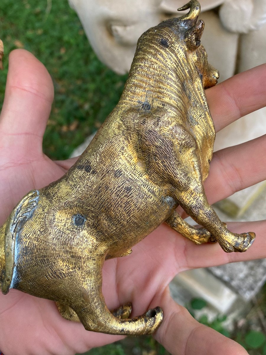 Taureau en bronze ciselé et doré.  XVII ème Siècle -photo-4