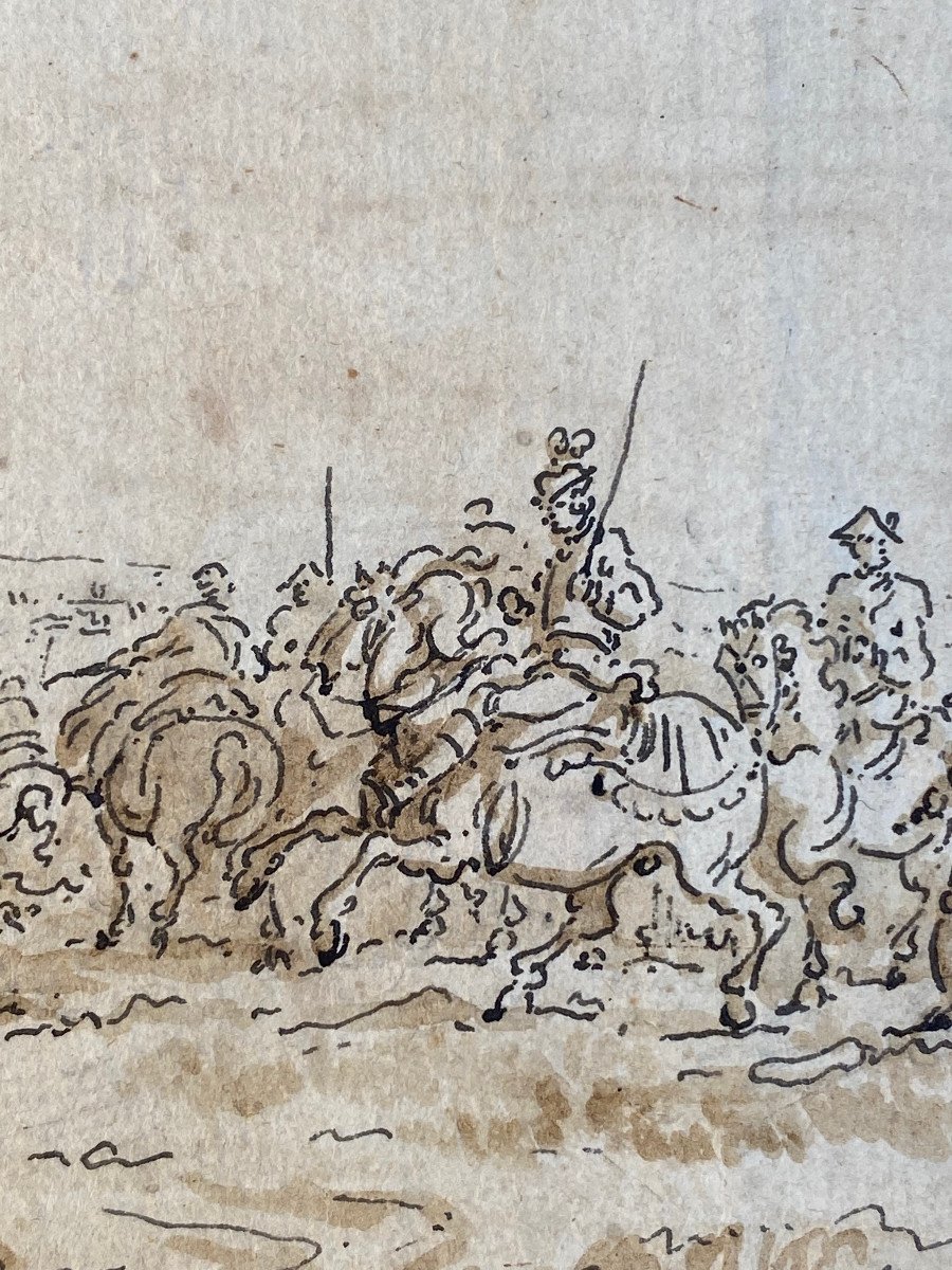 Campement Militaire & Etude & Dessin &  Plume Et Encre Noire, Lavis Brun Daté 1782-photo-3