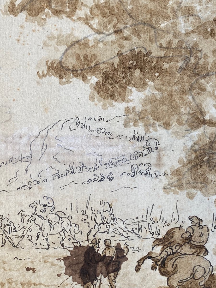 Campement Militaire & Etude & Dessin &  Plume Et Encre Noire, Lavis Brun Daté 1782-photo-5