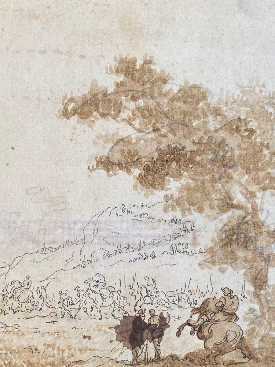 Campement Militaire & Etude & Dessin &  Plume Et Encre Noire, Lavis Brun Daté 1782