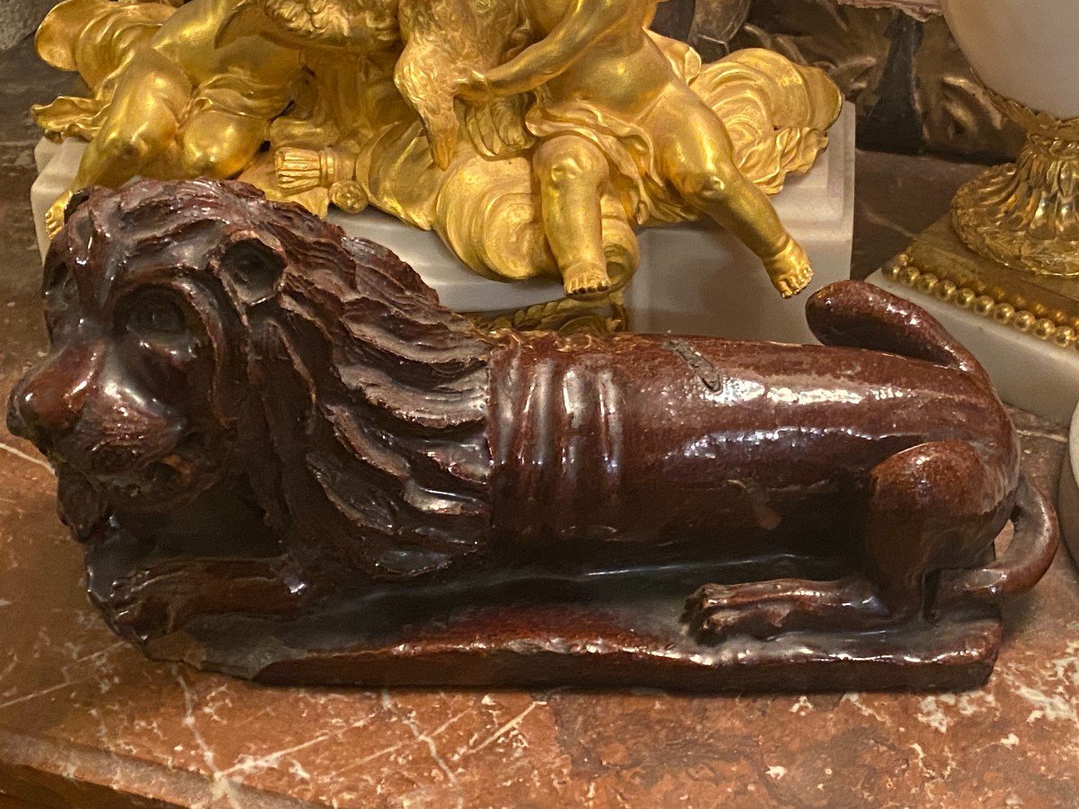 Lion En Terre Cuite, Nord De l'Europe , XVI ème Siècle -photo-2