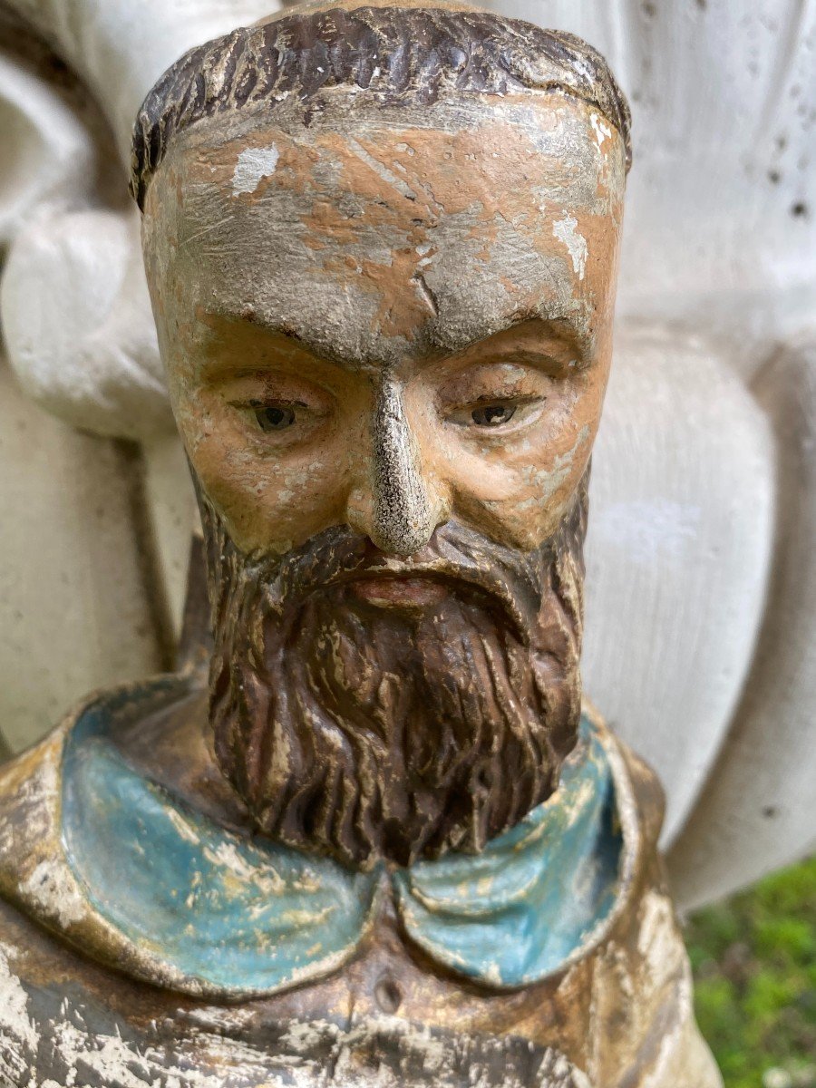 Saint Hiacinthe & Polychrome Stone Sculpture & XVII Th Century-photo-3