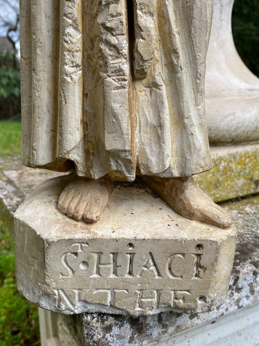 Saint Hiacinthe & Polychrome Stone Sculpture & XVII Th Century-photo-3