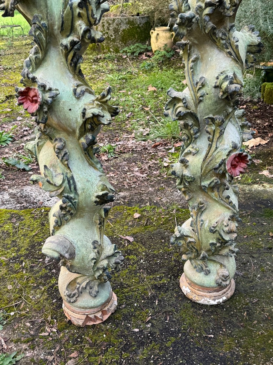 Paire De Colonnes Salomoniques En Bois , 18 Eme Siècle -photo-3