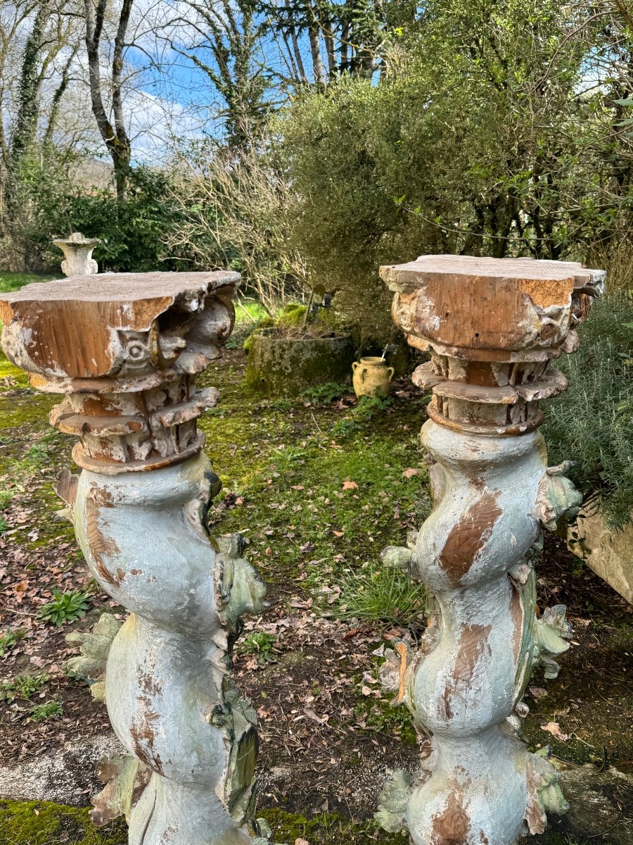 Paire De Colonnes Salomoniques En Bois , 18 Eme Siècle -photo-4