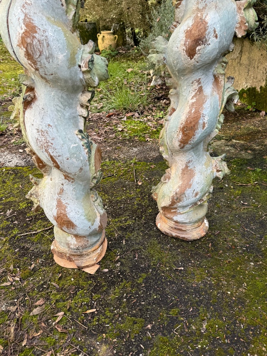 Paire De Colonnes Salomoniques En Bois , 18 Eme Siècle -photo-5