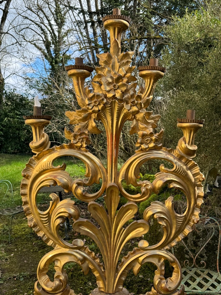 Important Carved And Gilded Wood Candelabra With Five Lights-photo-2