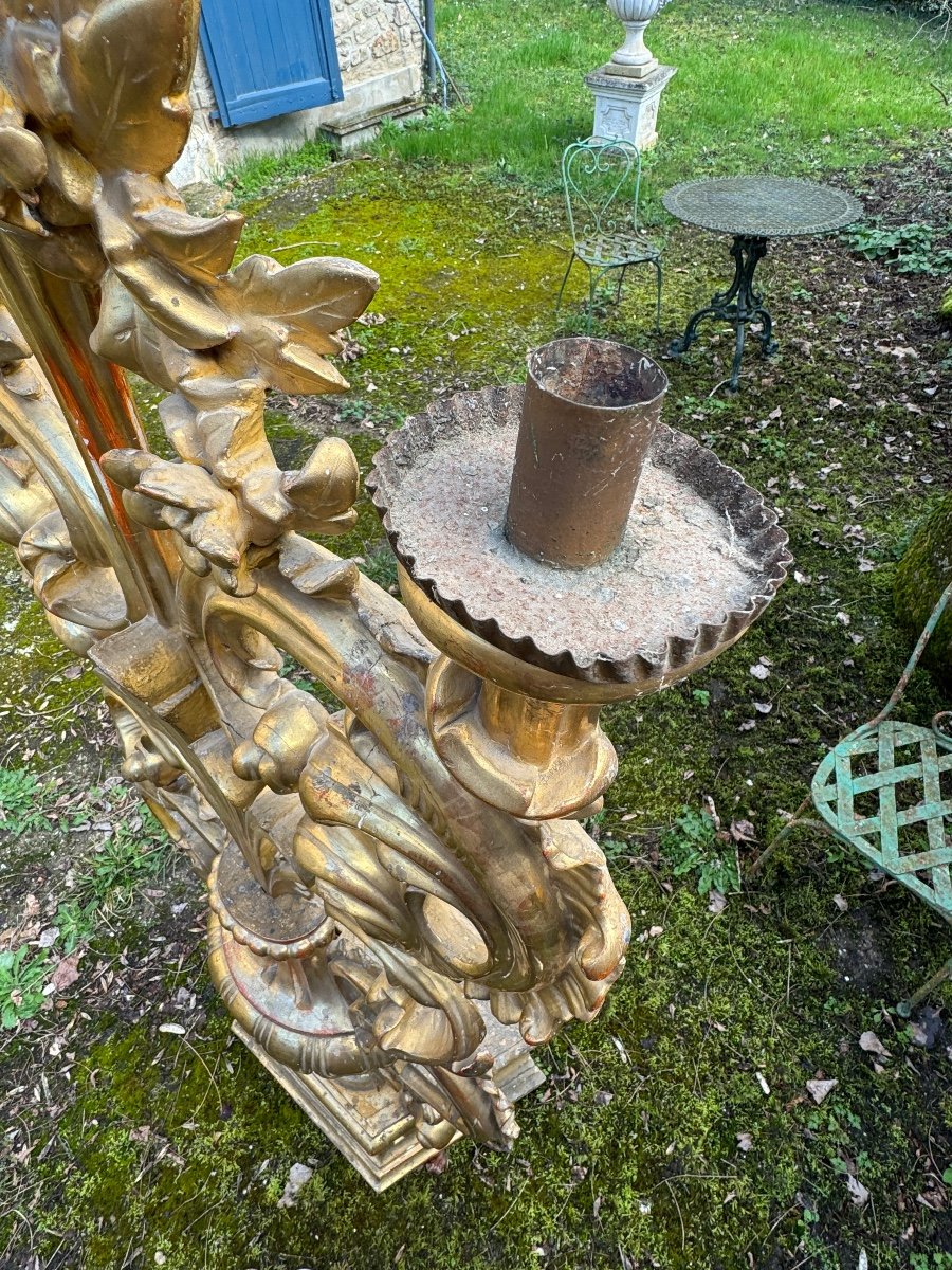 Important Candélabre En Bois Sculpté Et Doré  à Cinq Feux En-photo-2