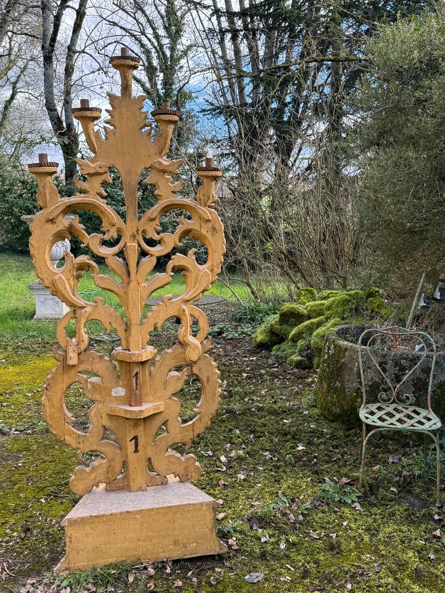 Important Carved And Gilded Wood Candelabra With Five Lights-photo-3