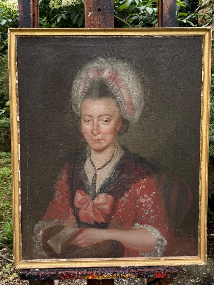 Portrait De Dame D’epoque Louis XVI & Huile Sur Toile -photo-2