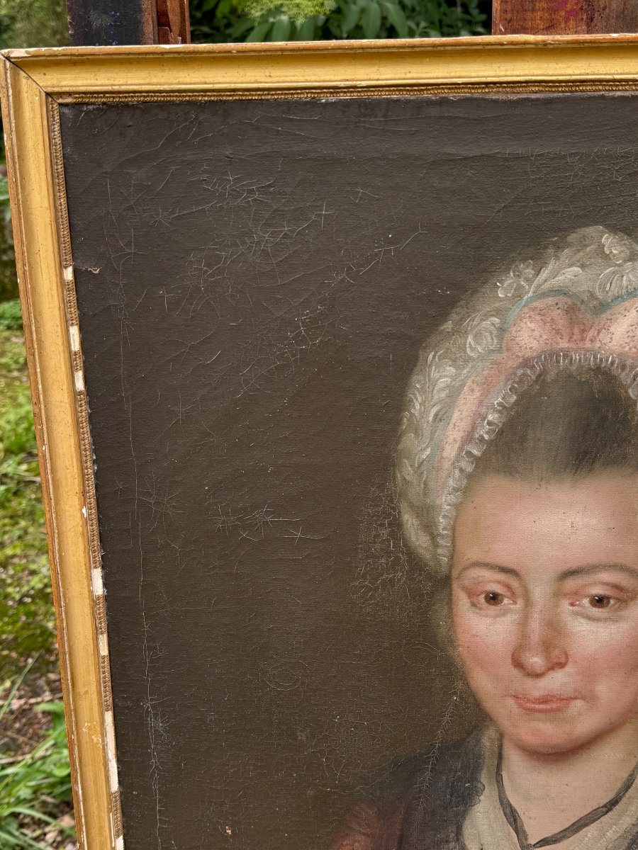 Portrait De Dame D’epoque Louis XVI & Huile Sur Toile -photo-1