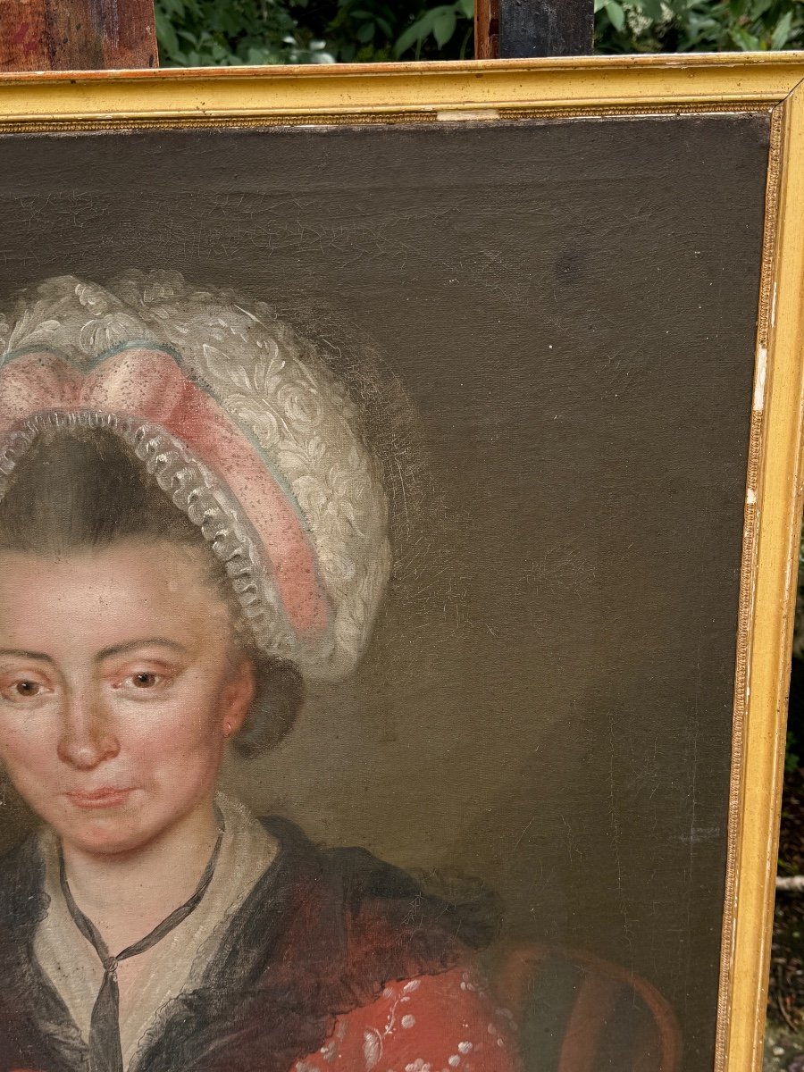 Portrait De Dame D’epoque Louis XVI & Huile Sur Toile -photo-2