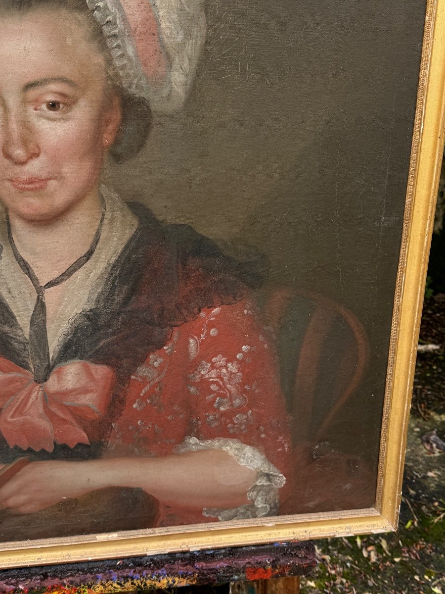 Portrait De Dame D’epoque Louis XVI & Huile Sur Toile -photo-3