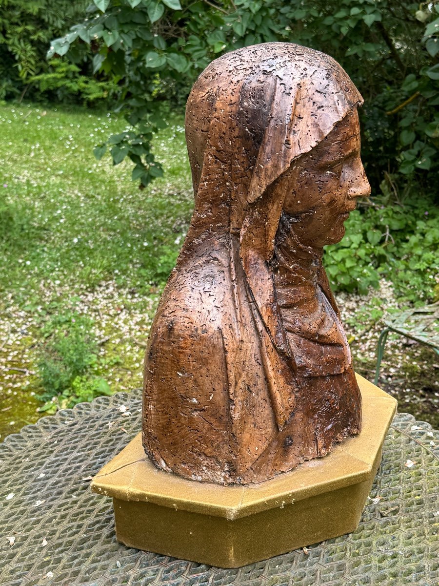 Buste De Sainte, Sculpture En Bois Du 17 Eme Siècle -photo-3