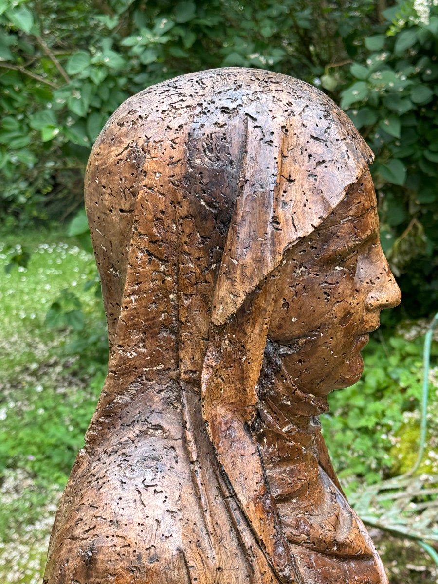 Buste De Sainte, Sculpture En Bois Du 17 Eme Siècle -photo-4