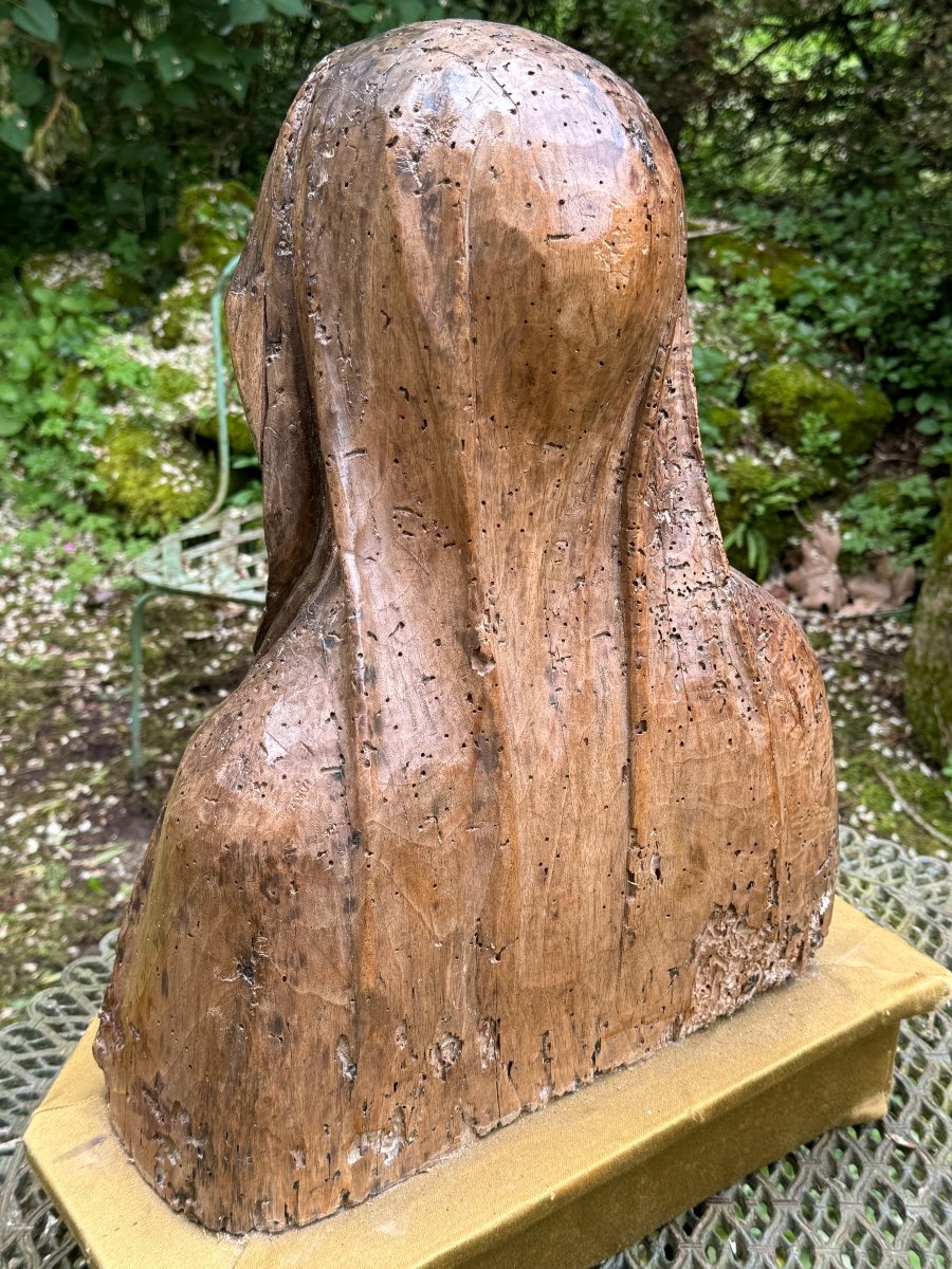 Buste De Sainte, Sculpture En Bois Du 17 Eme Siècle -photo-2