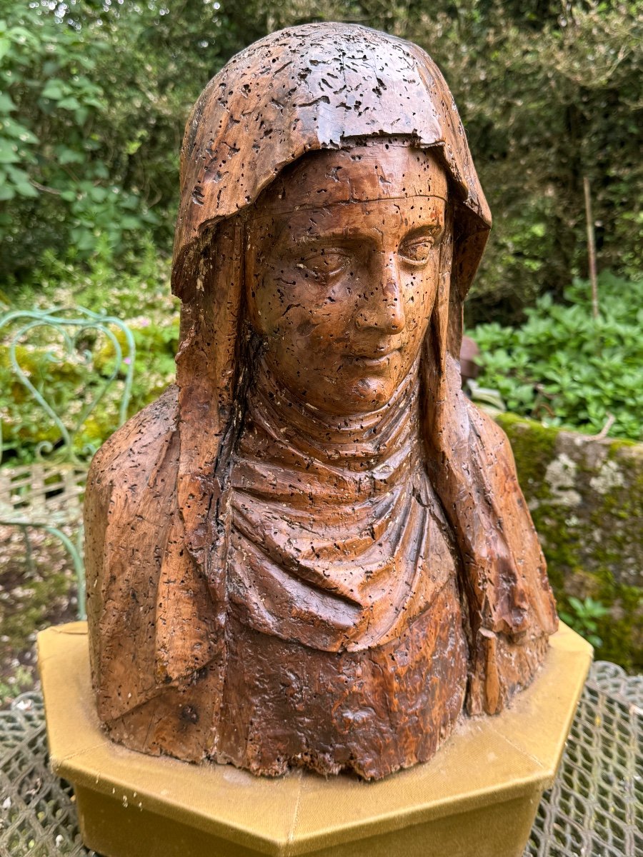 Buste De Sainte, Sculpture En Bois Du 17 Eme Siècle -photo-7