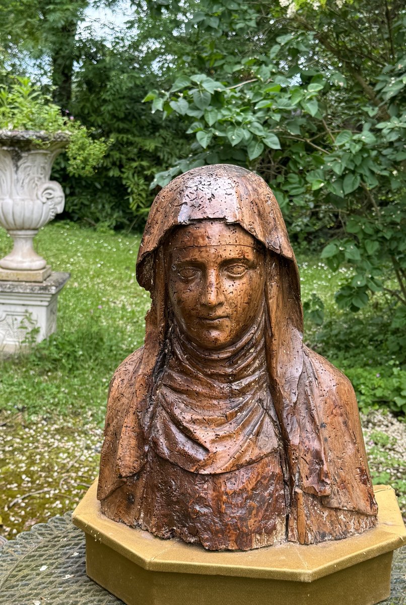 Bust Of Saint, Wooden Sculpture From 17th Century 