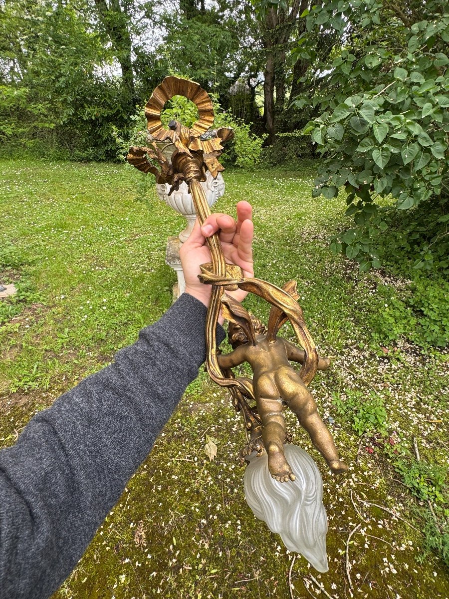 Lustre / Suspension Au Putti Volant , Bronze époque Napoléon III -photo-5