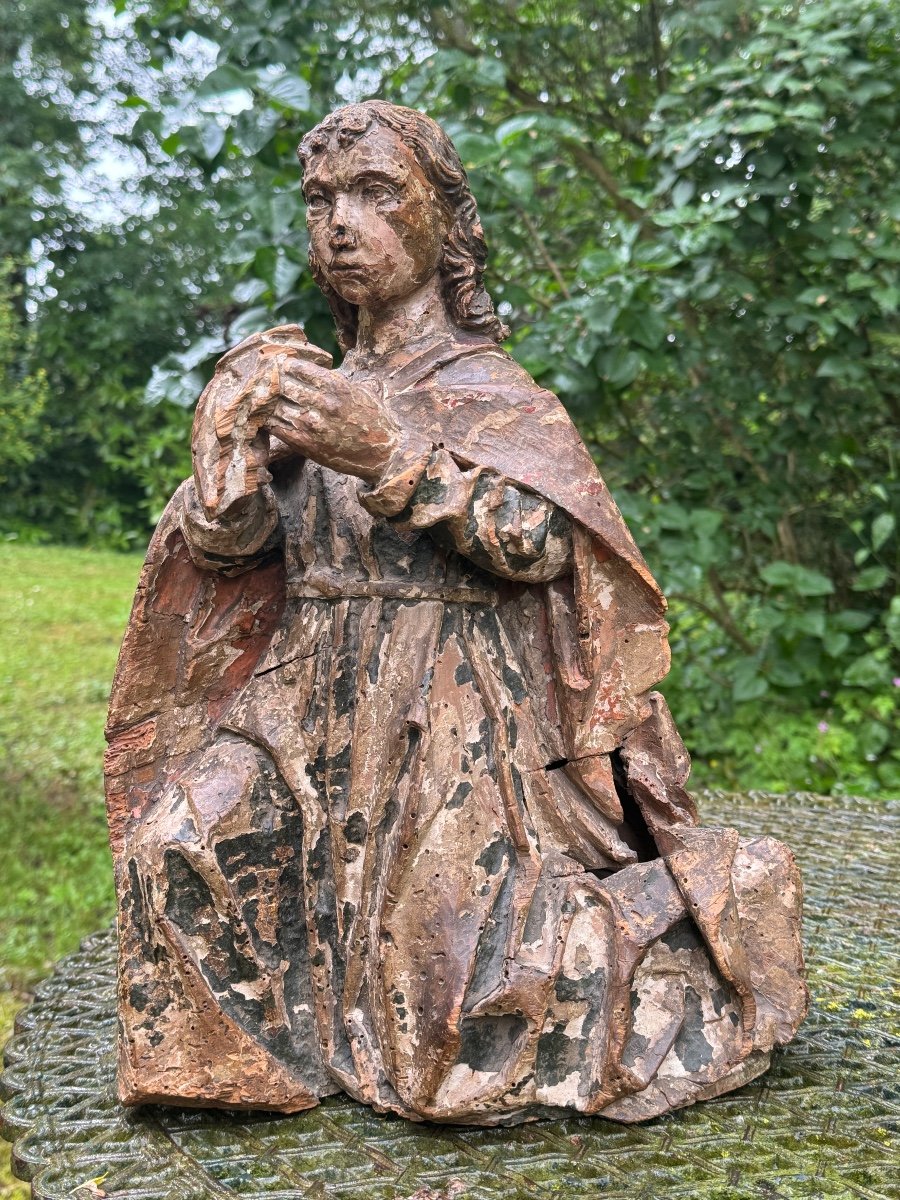Ange / Porteur D’offrande & Vers 1500 - 1550 & Sculpture En Bois Polychrome -photo-4