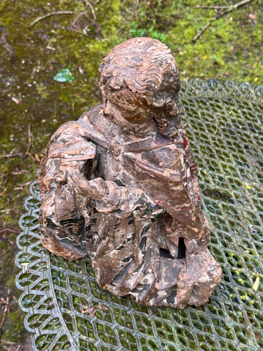 Ange / Porteur D’offrande & Vers 1500 - 1550 & Sculpture En Bois Polychrome -photo-2
