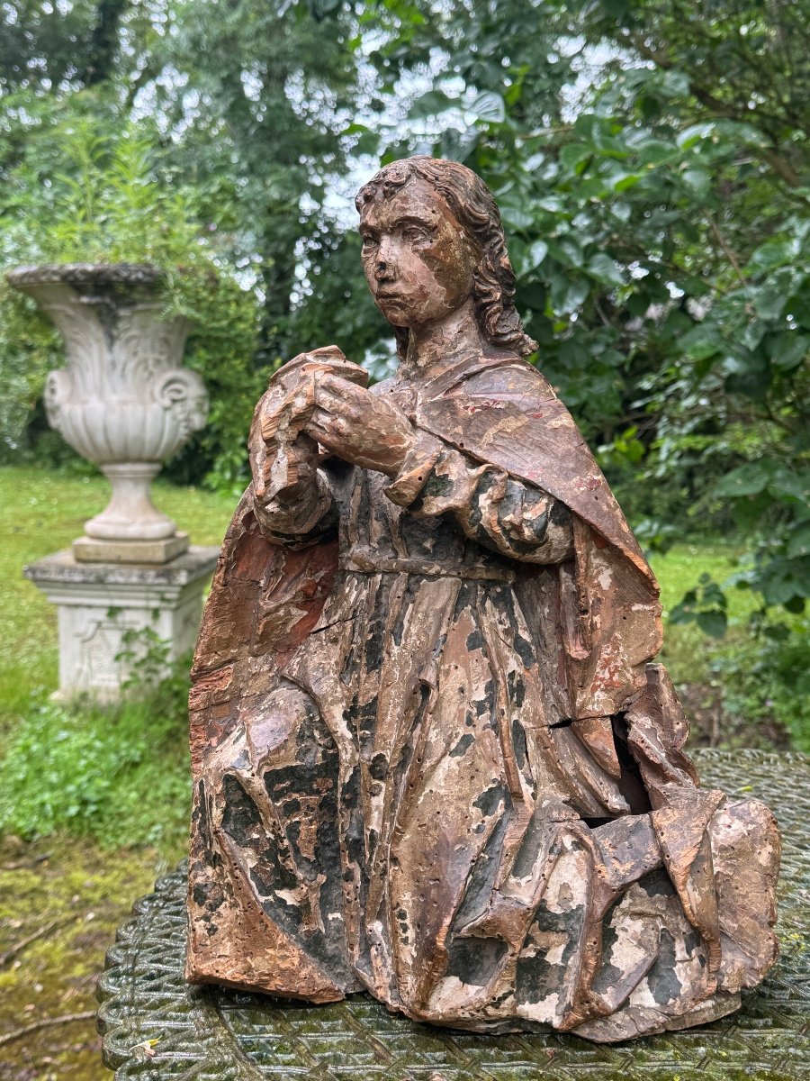 Ange / Porteur D’offrande & Vers 1500 - 1550 & Sculpture En Bois Polychrome 