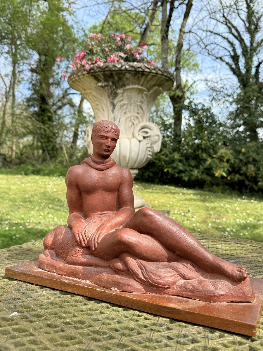 Joseph Monin (1903-2000) - Jeune Homme Au Repos - Terre Cuite-photo-2