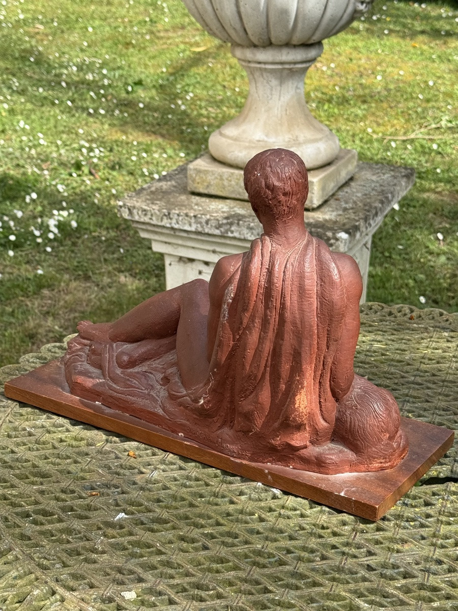 Joseph Monin (1903-2000) - Jeune Homme Au Repos - Terre Cuite-photo-3