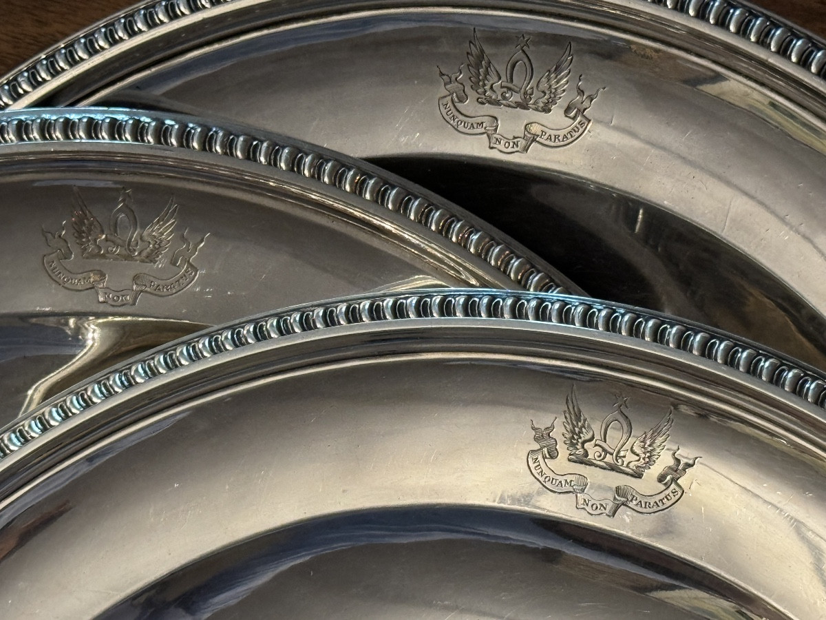 Set Of 3 Silver Dishes (1819 - 1838) - With Latin Motto 