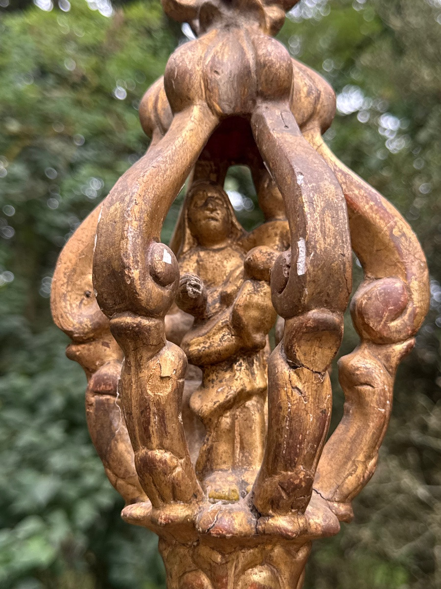 Pair Of Processional Staff Tops – Virgin And Child – 18th Century-photo-3